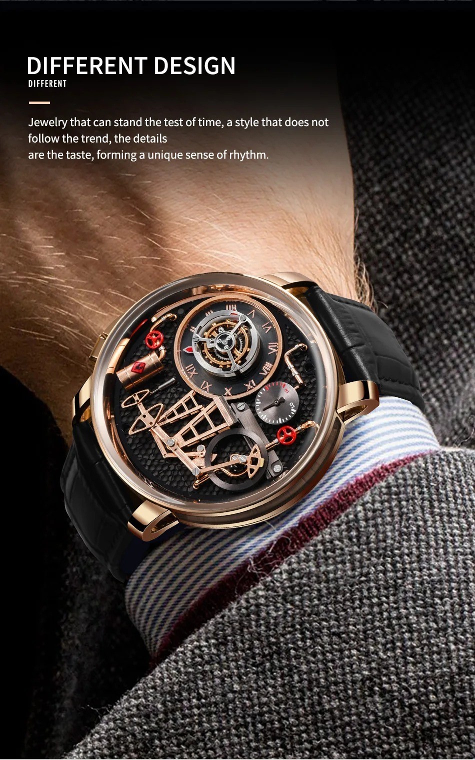 PINDU skeleton Luxury Watch Oil mill Luminous Waterproof FREE extra STRAP