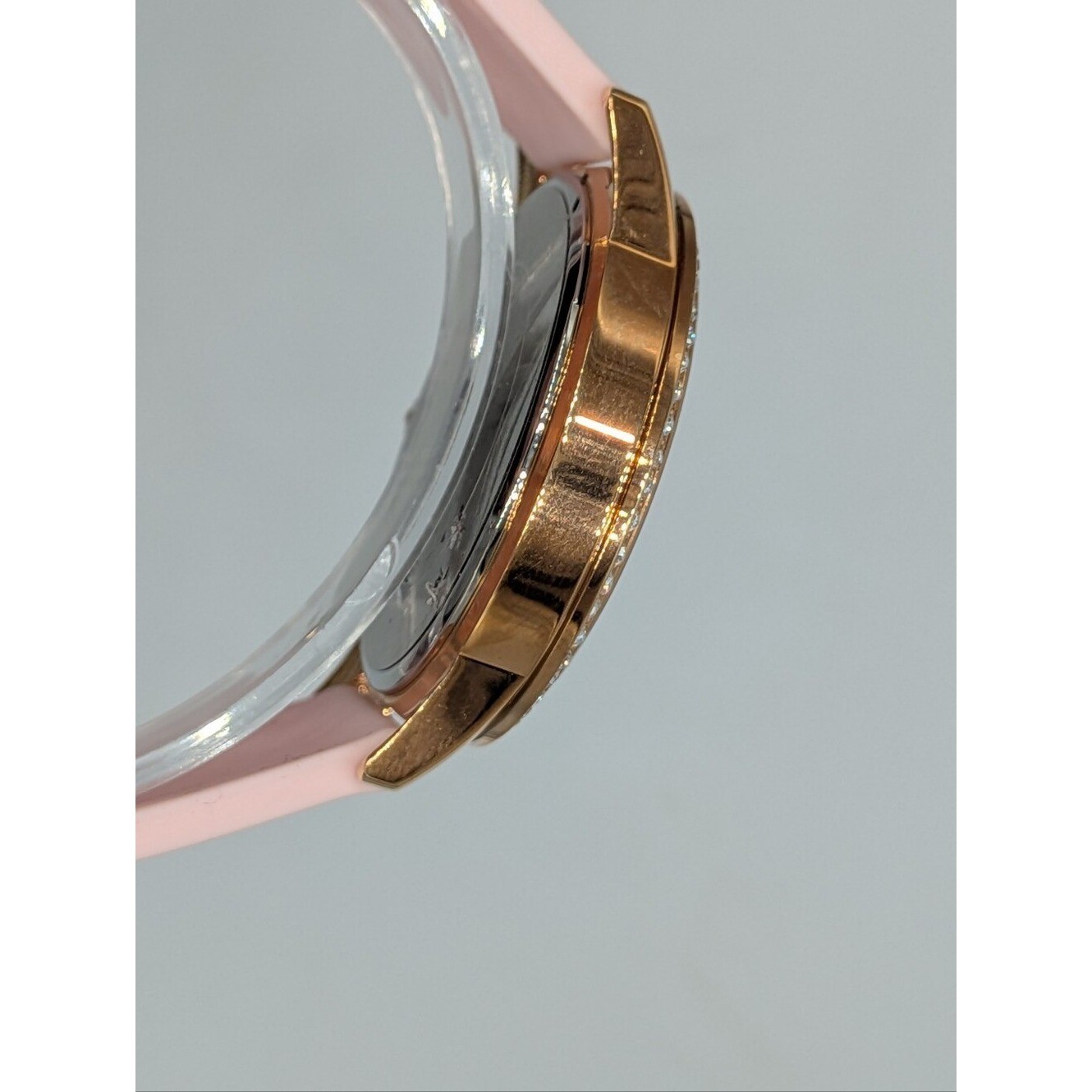 Guess Women’s Watch Solar Rose Gold Pink Dial Rhinestone Bezel U115L32