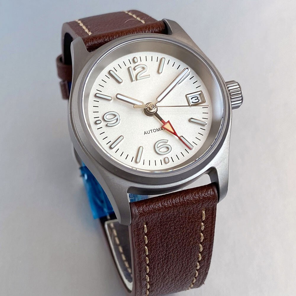 Pilot Titanium Case Tandorio Military Field NH34 Automatic Men Watch Screw Crown