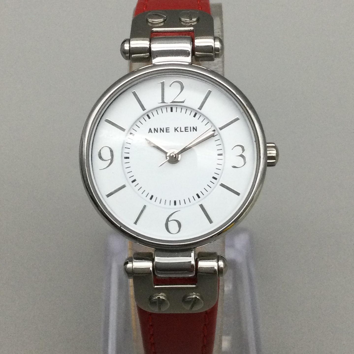 Anne Klein Womens Watch 26mm White Dial Red Leather Dress 10/2143 New Battery
