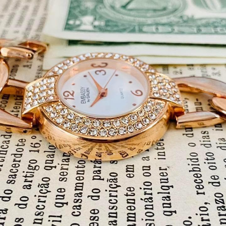 Gruen Embassy Quartz Date Watch Rose Gold Casual Formal Used