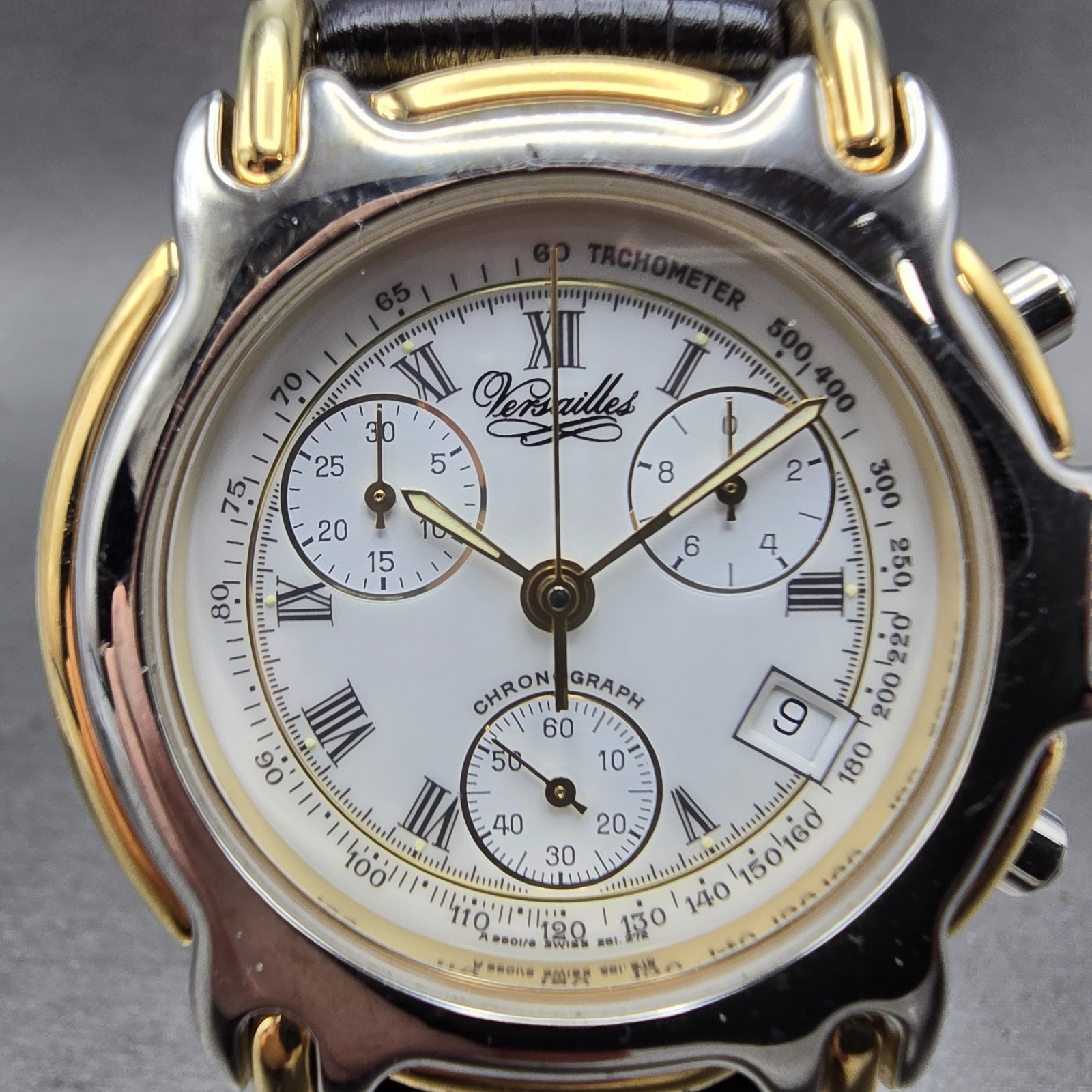 Versailles Chronograph Watch Men 39mm White Dial Two Tone Date New Battery