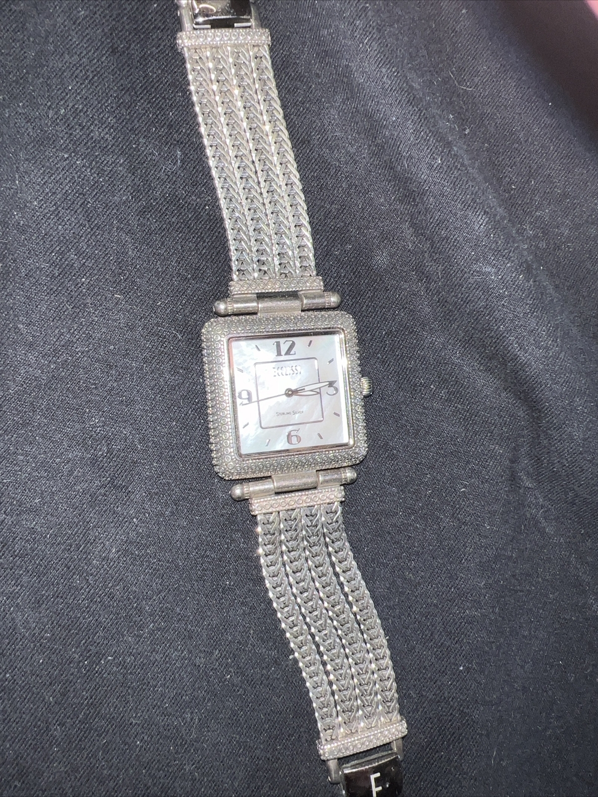 Vintage Ecclissi Sterling Silver 925 Mother of Pearl Bracelet Watch New Battery