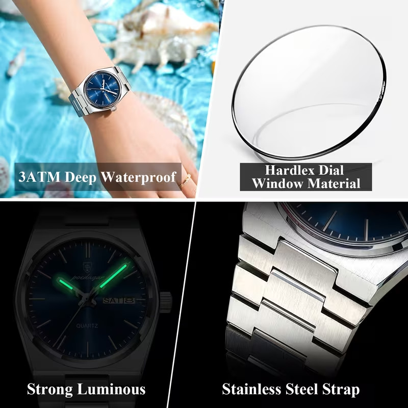 Poedagar Classic Designer Watch – Day/Date – Quartz Movement – Four Variations