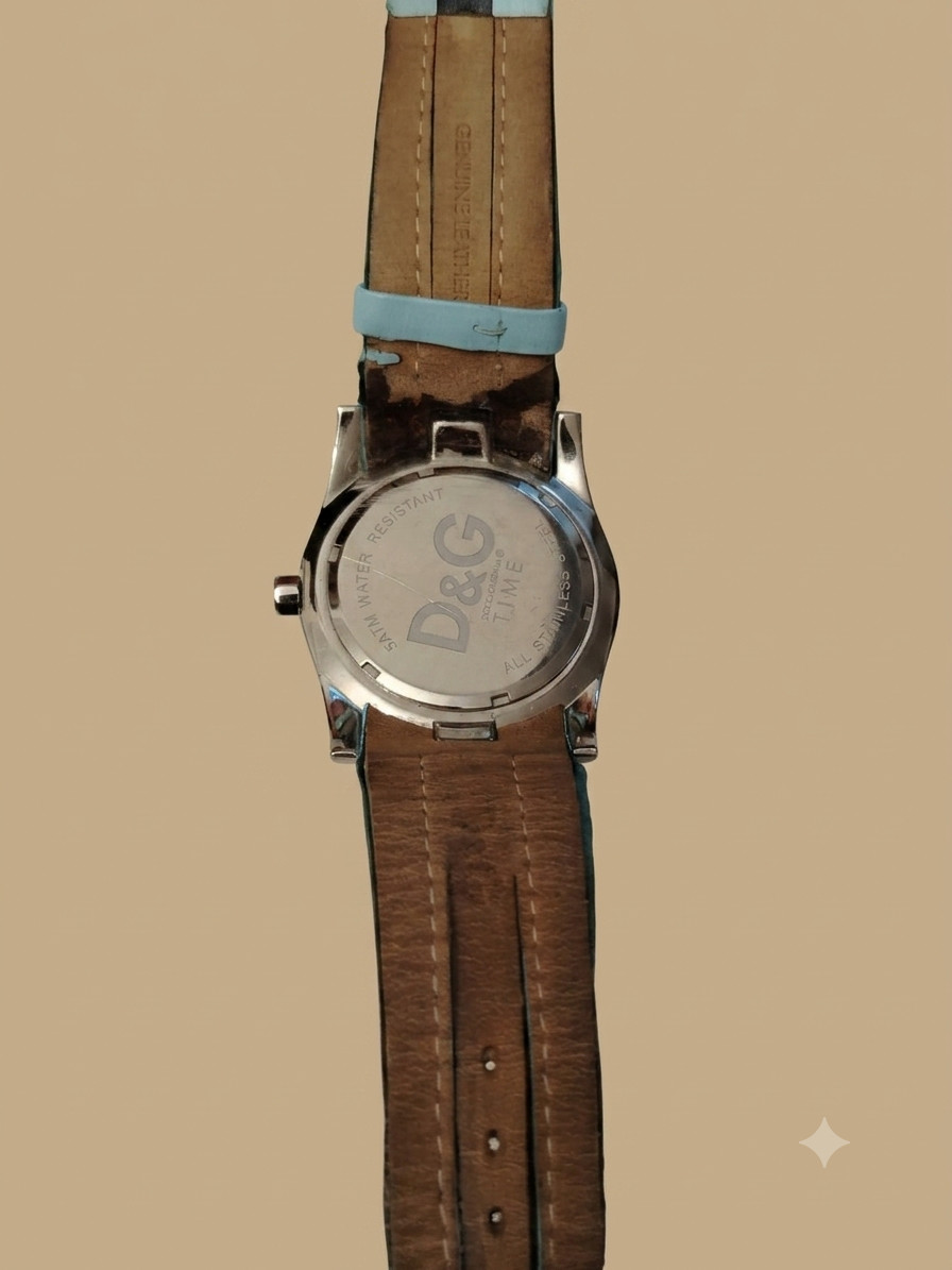 D&G Dolce & Gabbana Time Men’s Watch Stainless Steel Light Blue Leather Strap