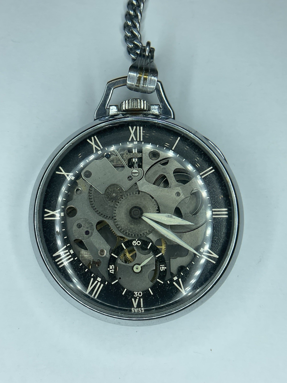 Girrard-Perregaux Skeleton Pocket Watch w/ Chain Black Dial Roman Numerals