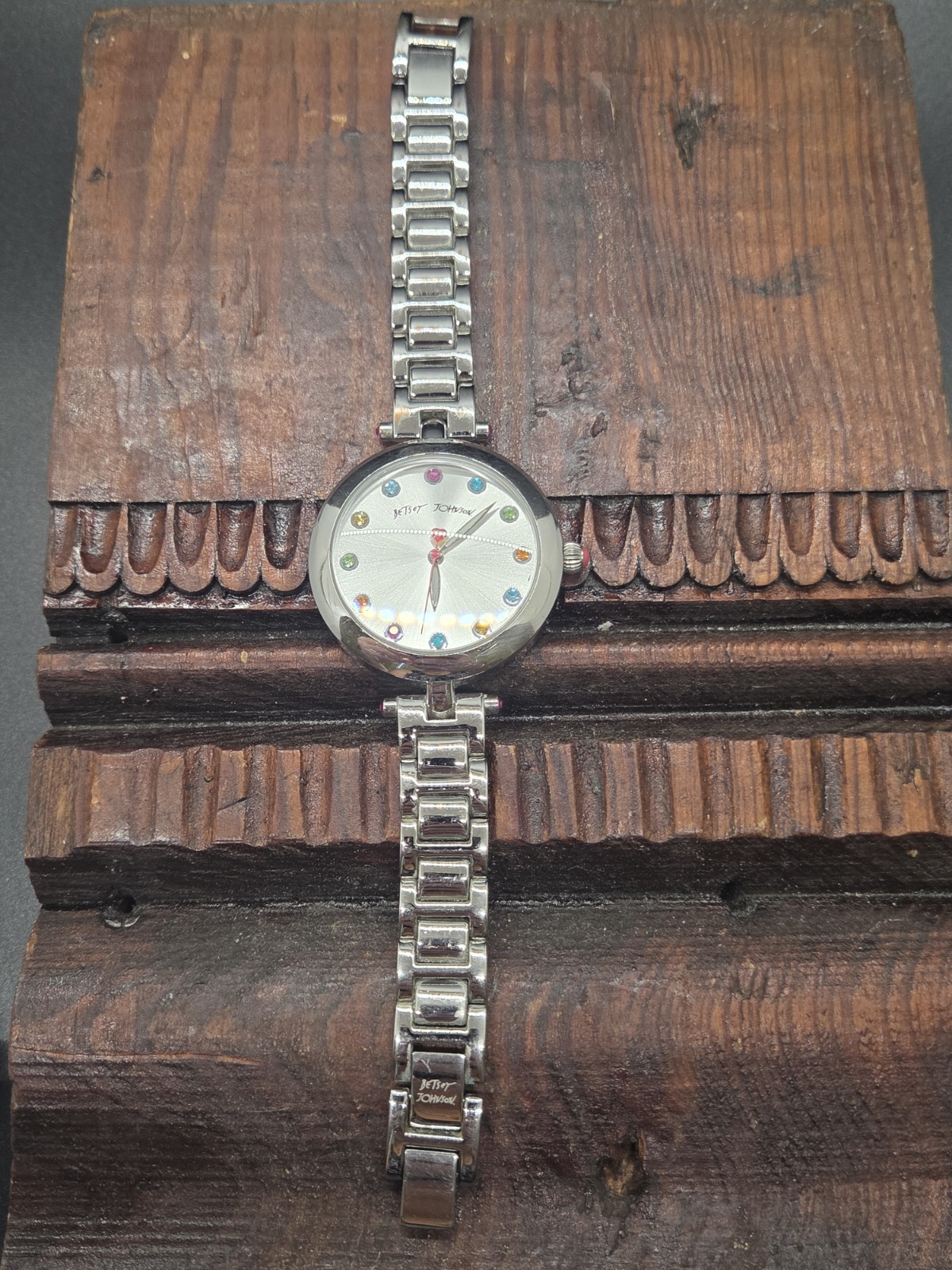 DESIGNER BETSEY JOHNSON BJ00285-01 Wristwatch WATCH Silver Tone Colorful Details