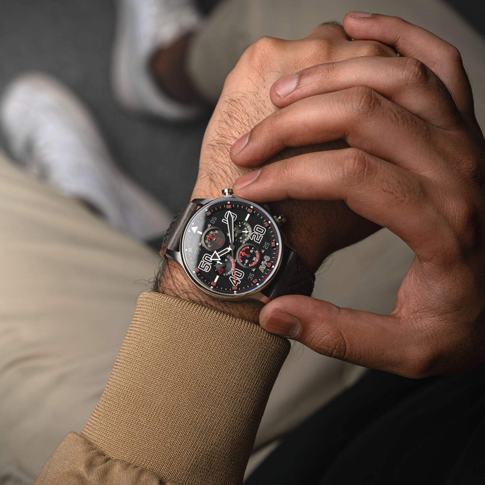 Coningham Chronograph Black / Leather | Black Dial Wristwatch AV-4093-0A