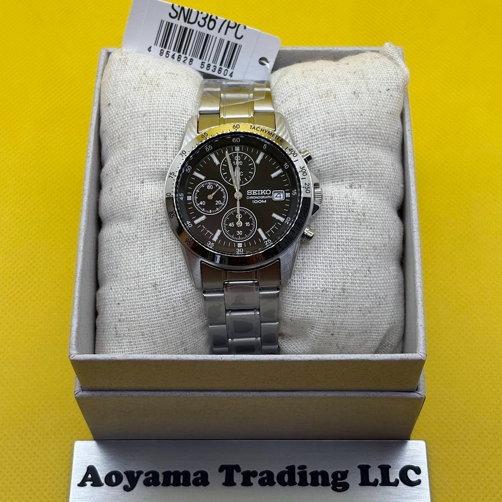 SEIKO Chronograph SND367PC Black Silver Men’s Watch NEW 🔥Free FedEx