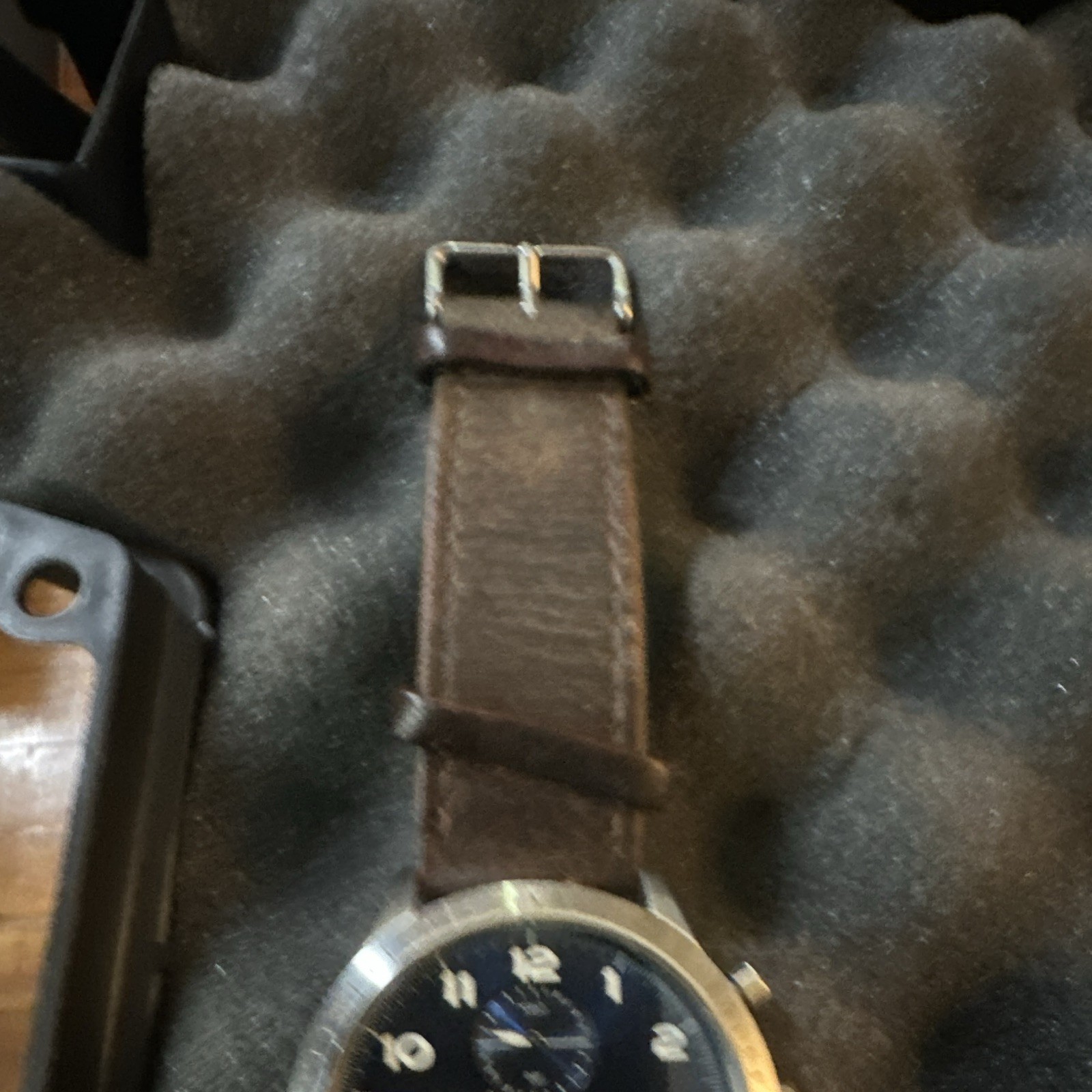 Vincero Analog Date Dual Time Blue Dial Brown Leather Strap Silver Case Watch