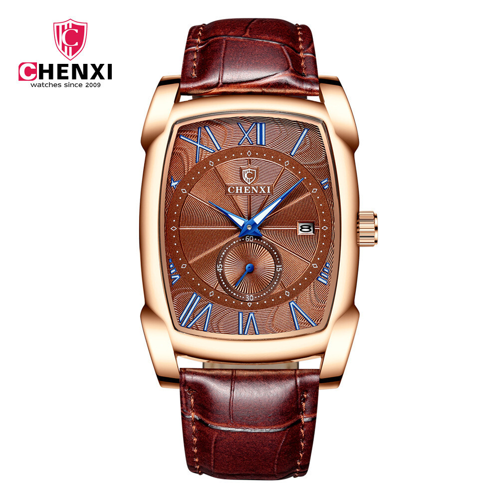 CHENXI Men’s Quartz Business Watches Leather Strap Rectangle Calendar Wristwach