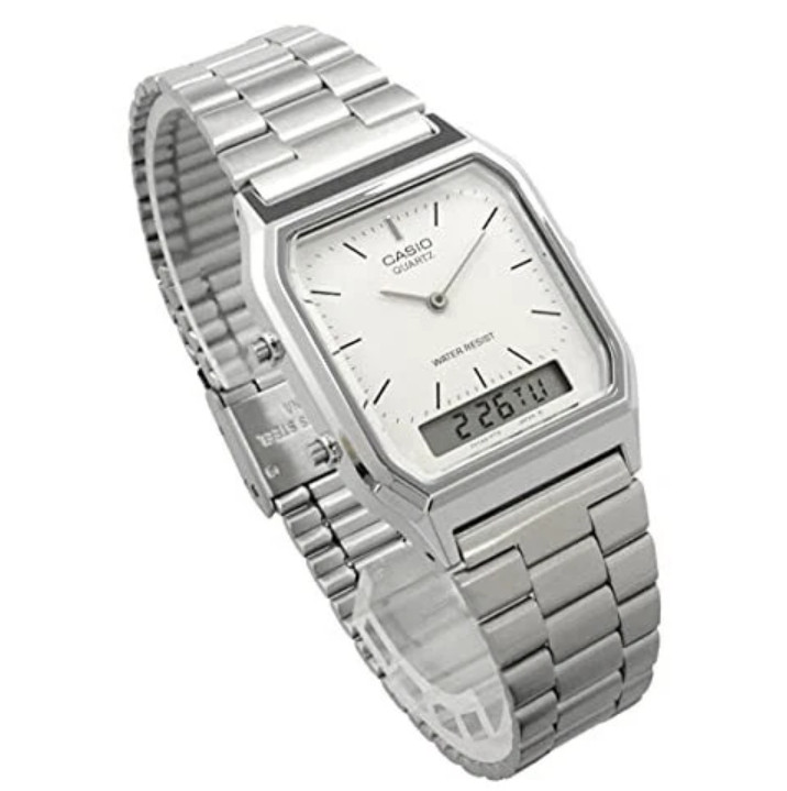 Casio AQ-230A-7DMQ Silver Resin Case with Silver Stainless Steel Band, Unisex…