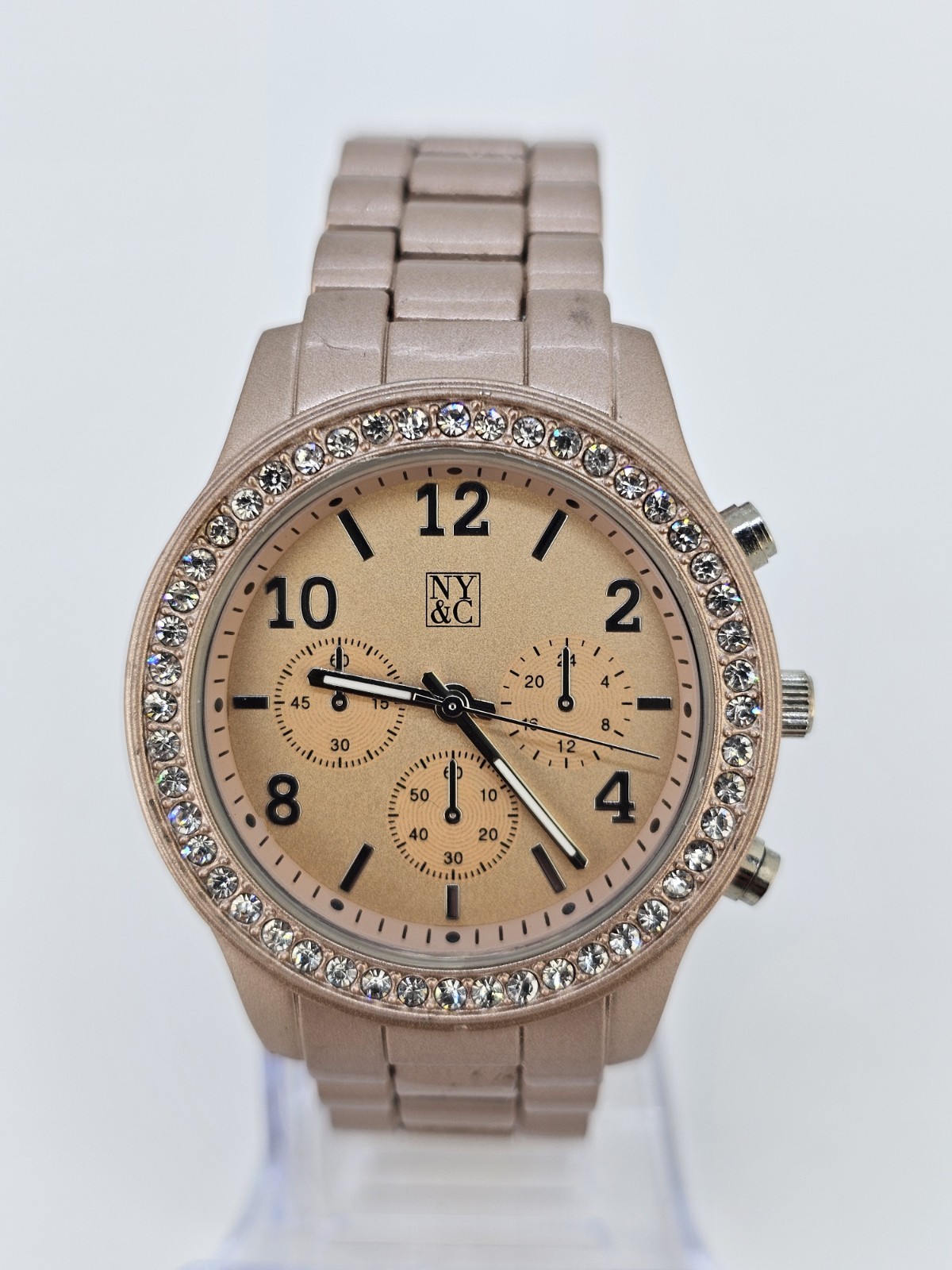 NY&C Women’s Analog Watch 38MM Tan Dial Taupe Metal Bands 6.5″ NEW Battery