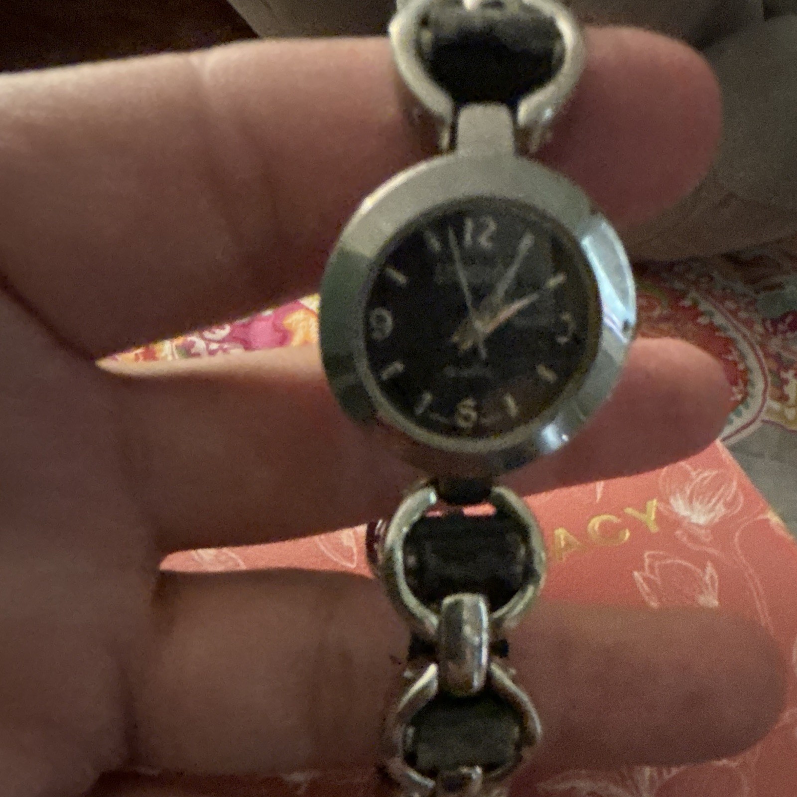 Women’s Silver-Tone Analog Round Bracelet Watch Black Dial Arabic/Stick Indices