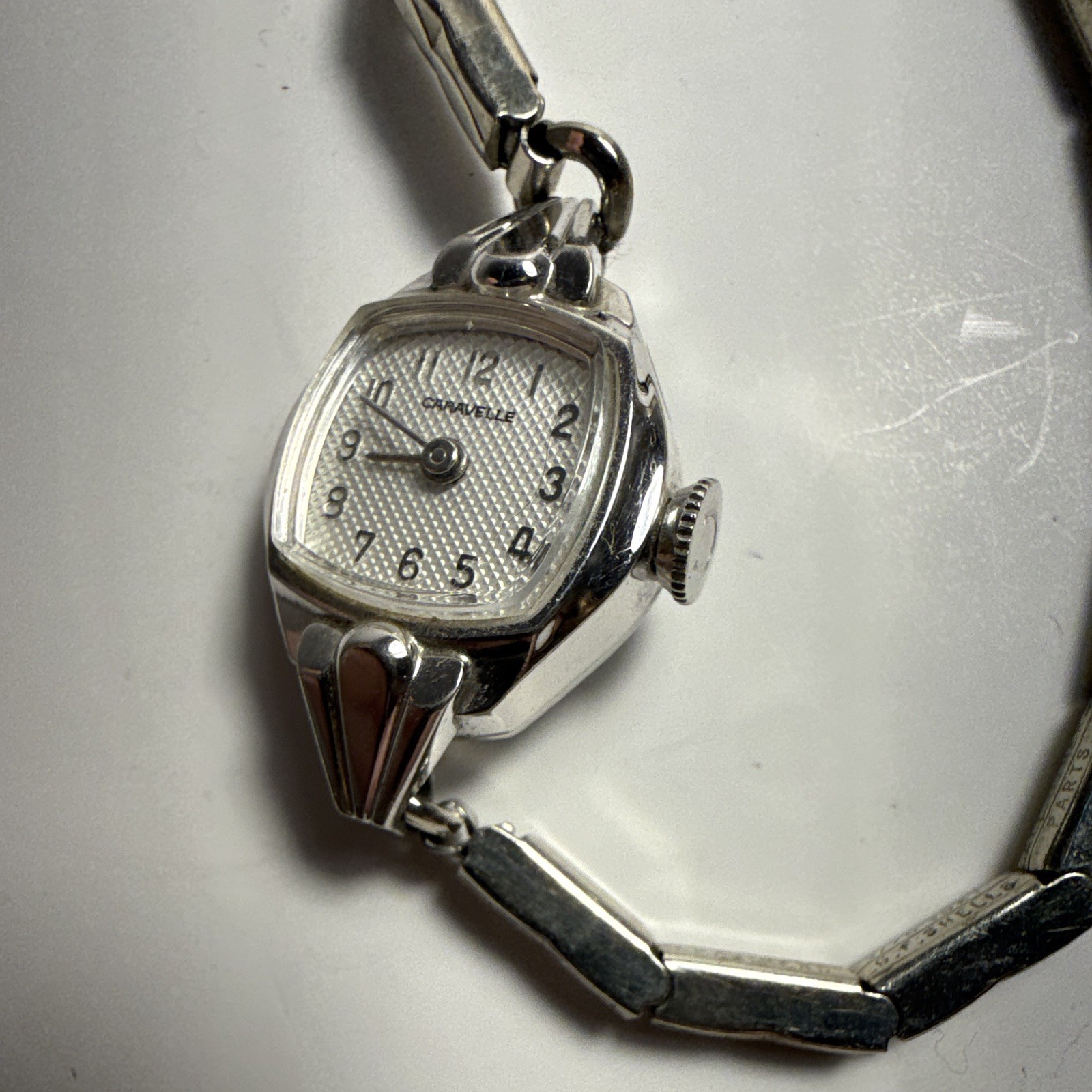 Caravelle Women’s Vintage Manual Wind Analog Silver Arabic Bracelet