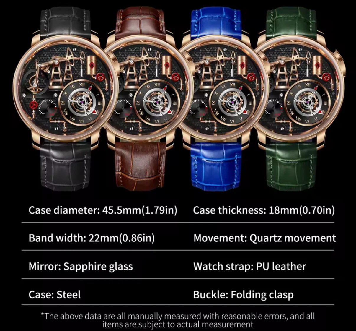 PINDU PD6673 Men’s Oil Pump Dial Quartz Watch Skeleton