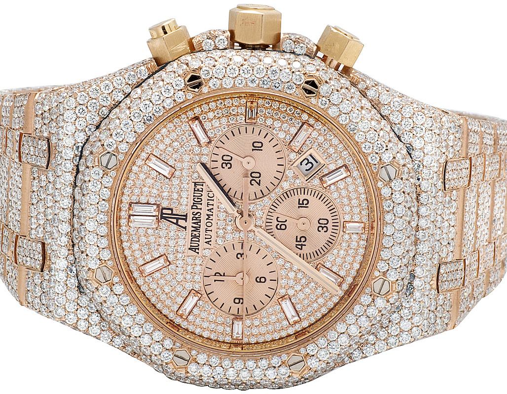 Mens Audemars Piguet 18K Rose Gold Royal Oak 41MM Full VS Diamond Watch 31.75 Ct