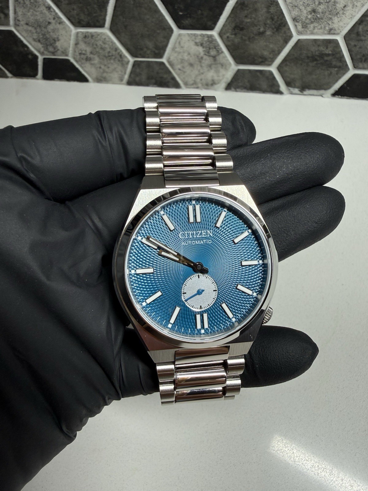 Citizen Automatic tsuyosa Blue Textured Dial SS Bracelet 40mm 50m w/ Box