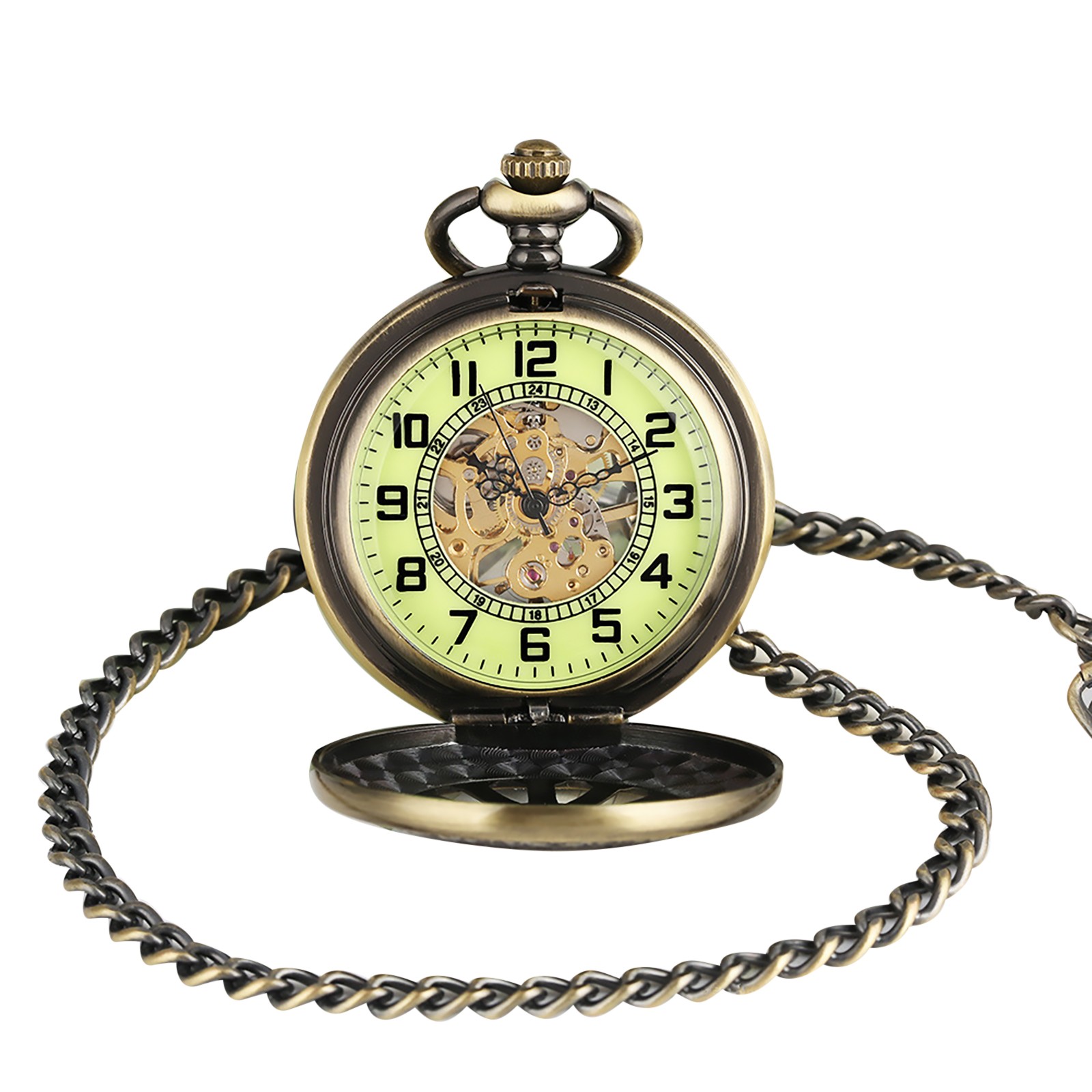 Vintage Mechanical Alloy Skeleton Roman Numeral Double Half Hunter Pocket Watch