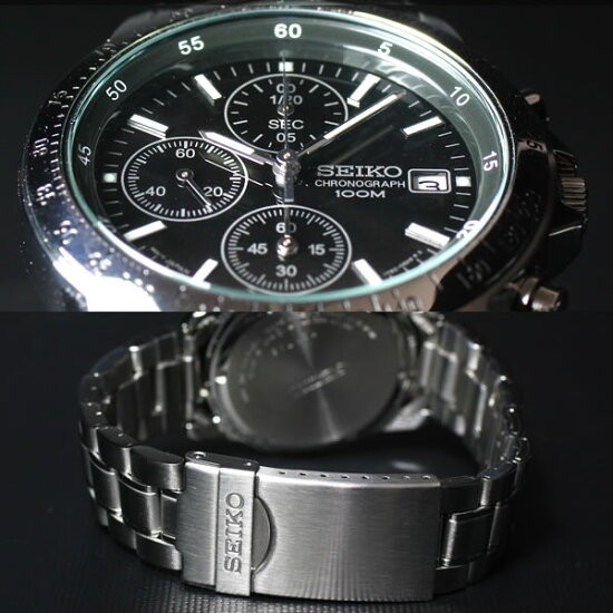 SEIKO Chronograph SND367P1 (aka SND367PC)Men’s Watch Black Silver NEW in Box