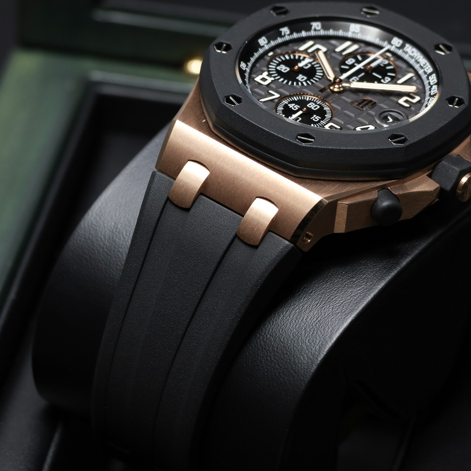 AP Royal Oak Offshore 42mm Rose Gold Grey Tapisserie Dial Rubber Strap 26238OK