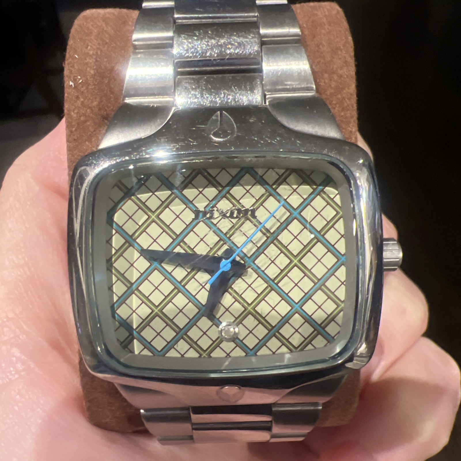 Nixon The Player “Yes It’s Real” Brown Plaid Argyle Men’s Analog Watch RUNNING