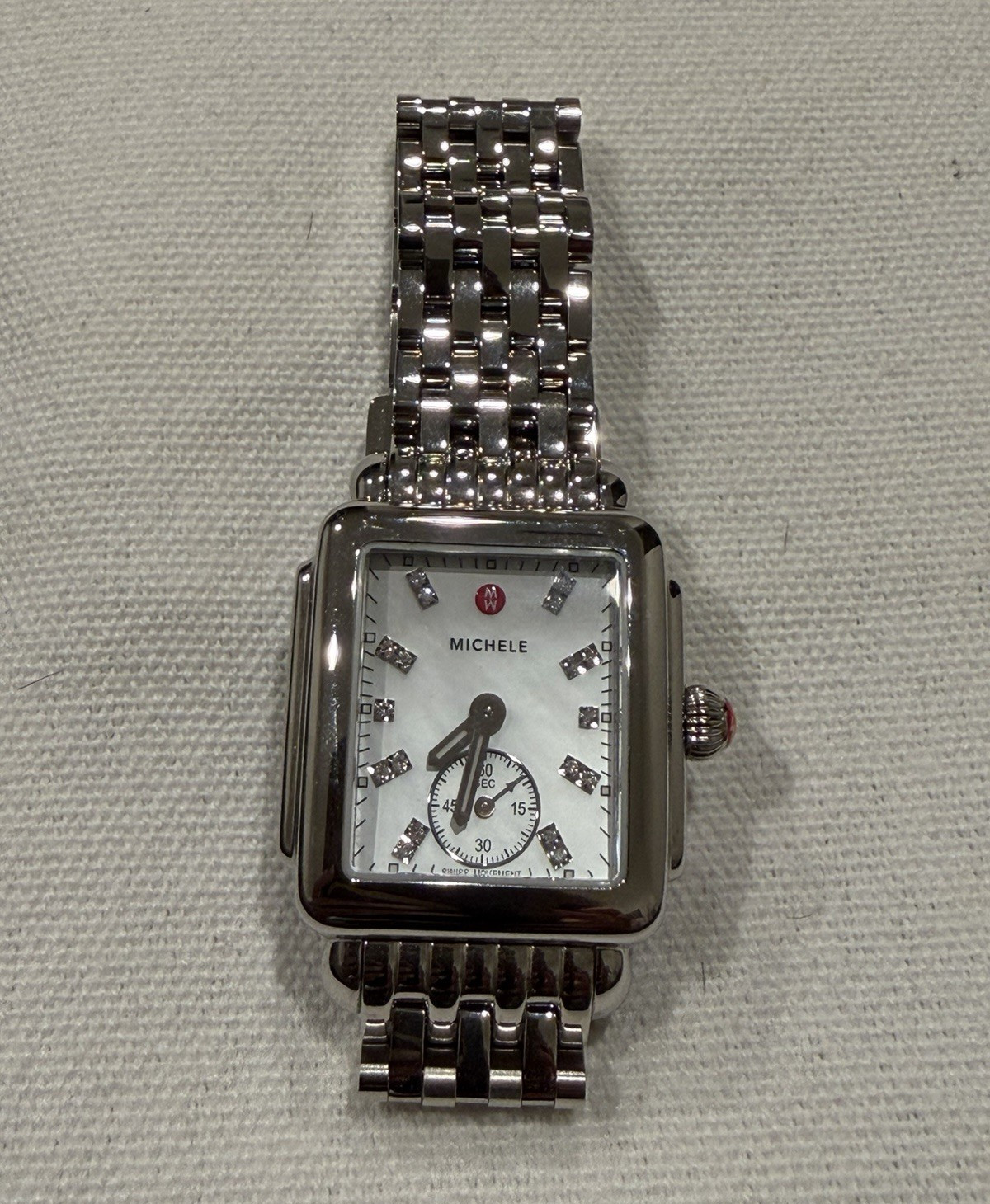 MICHELE Deco Swiss Made Quartz Diamond Markers White Dial 50m Silver Watch