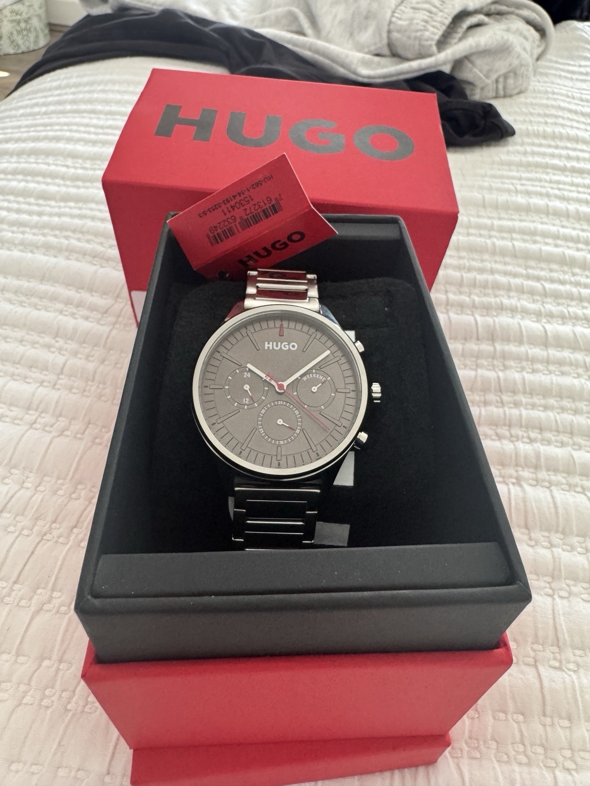HUGO Boss Men’s #Smash Black Ion Plated Bracelet Watch 43mm Black Dial Gold 3ATM