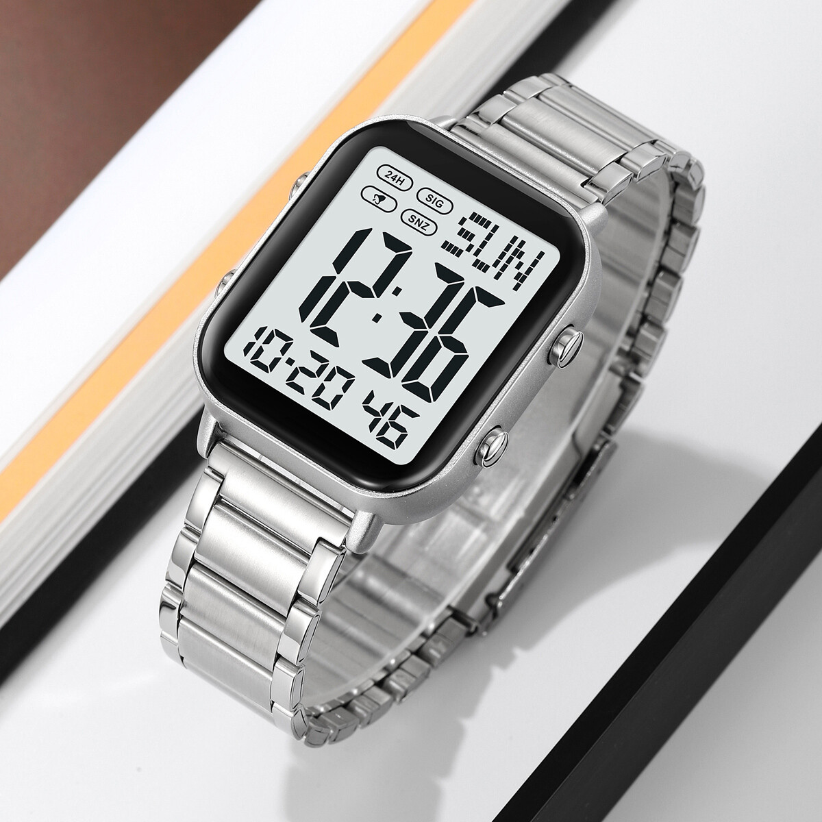 SKMEI Men Watch Rectangle Digital Wristwatch Full Steel Electronic Digital Watch