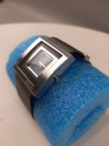 DKNY Double Square Watch Stainless Steel Silver Mesh Band Bracelet New Battery