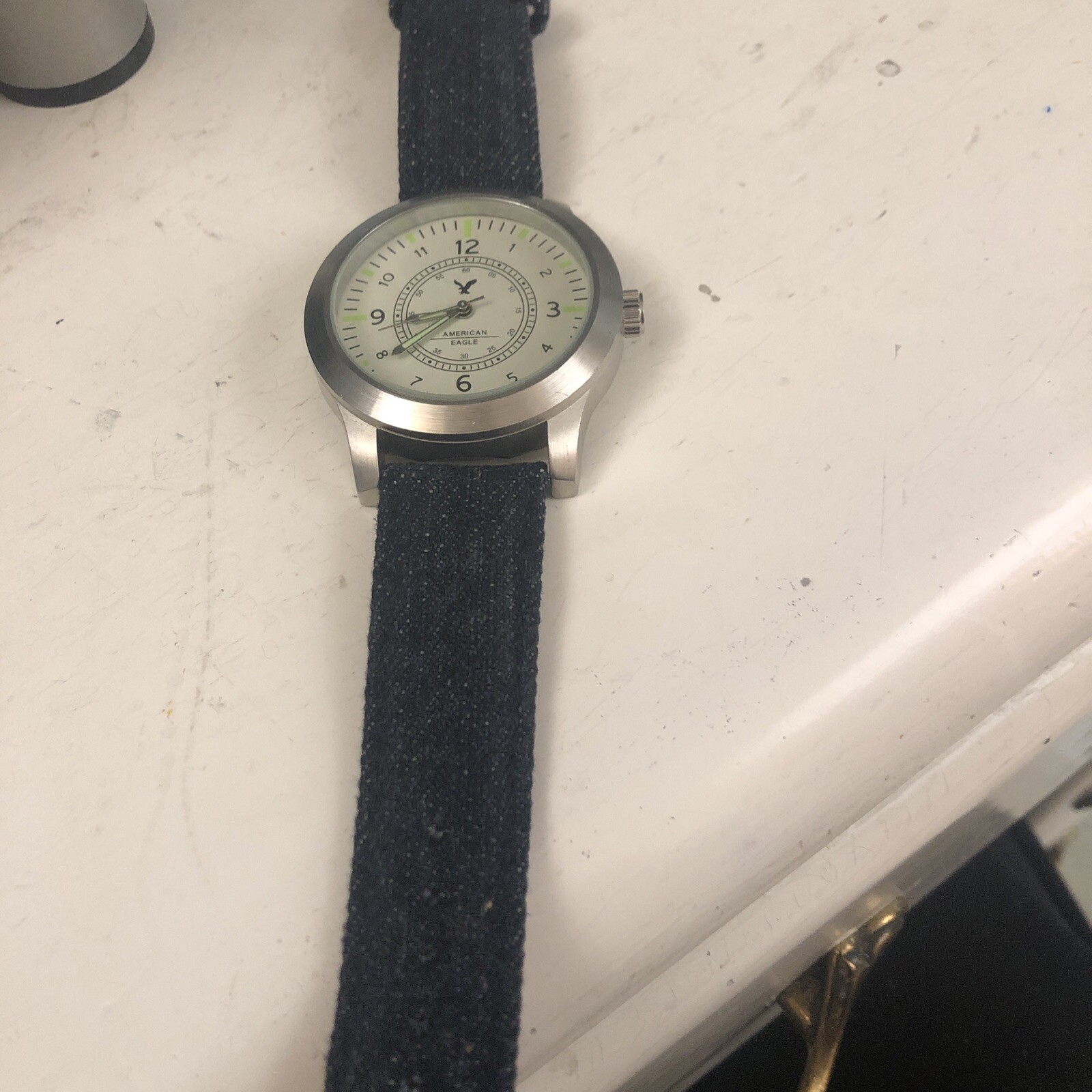 American Eagle Outfitters AEO Watch Domed Mineral Crystal Denim Strap