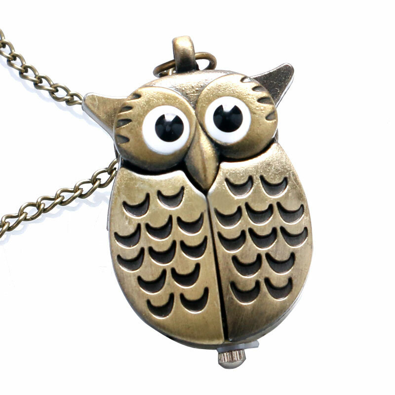 Pocket Watch Necklace Gift Silver Night Owl Arabic Numerals Dial Modern Fashion