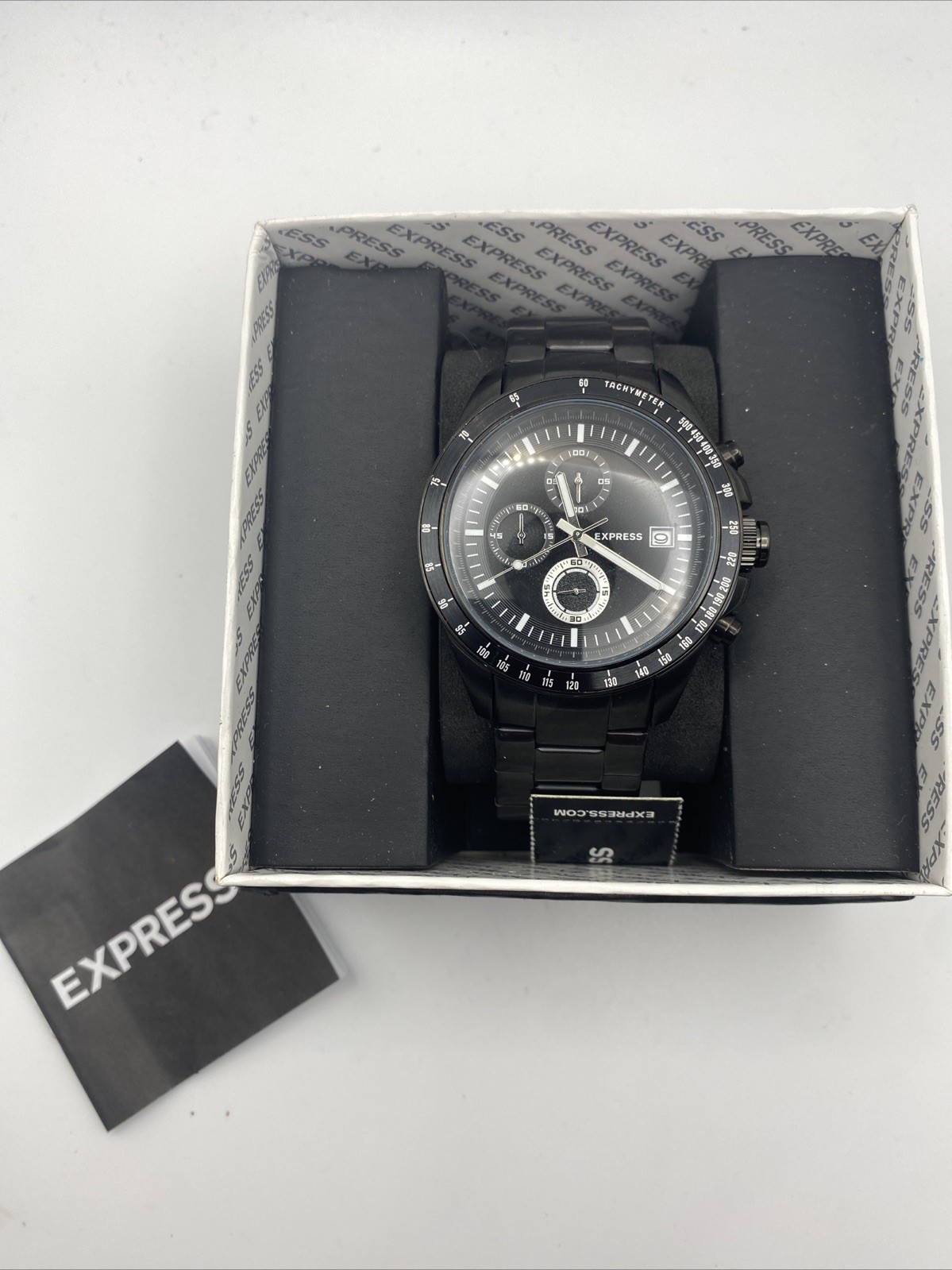NEW Stainless Steel Express Men’s Chronograph Analog Black Dial Watch 45mm
