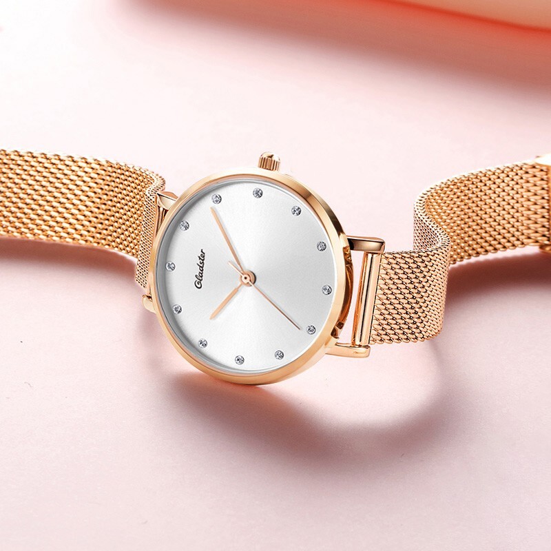 Gladster Dial 28 mm Rose Gold Mesh Strap Analog Quartz Women Wrist Watch Gift