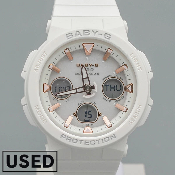 Used Casio Baby G BGA 2500 7AJF radio solar Beach Traveler Series neon illuminat