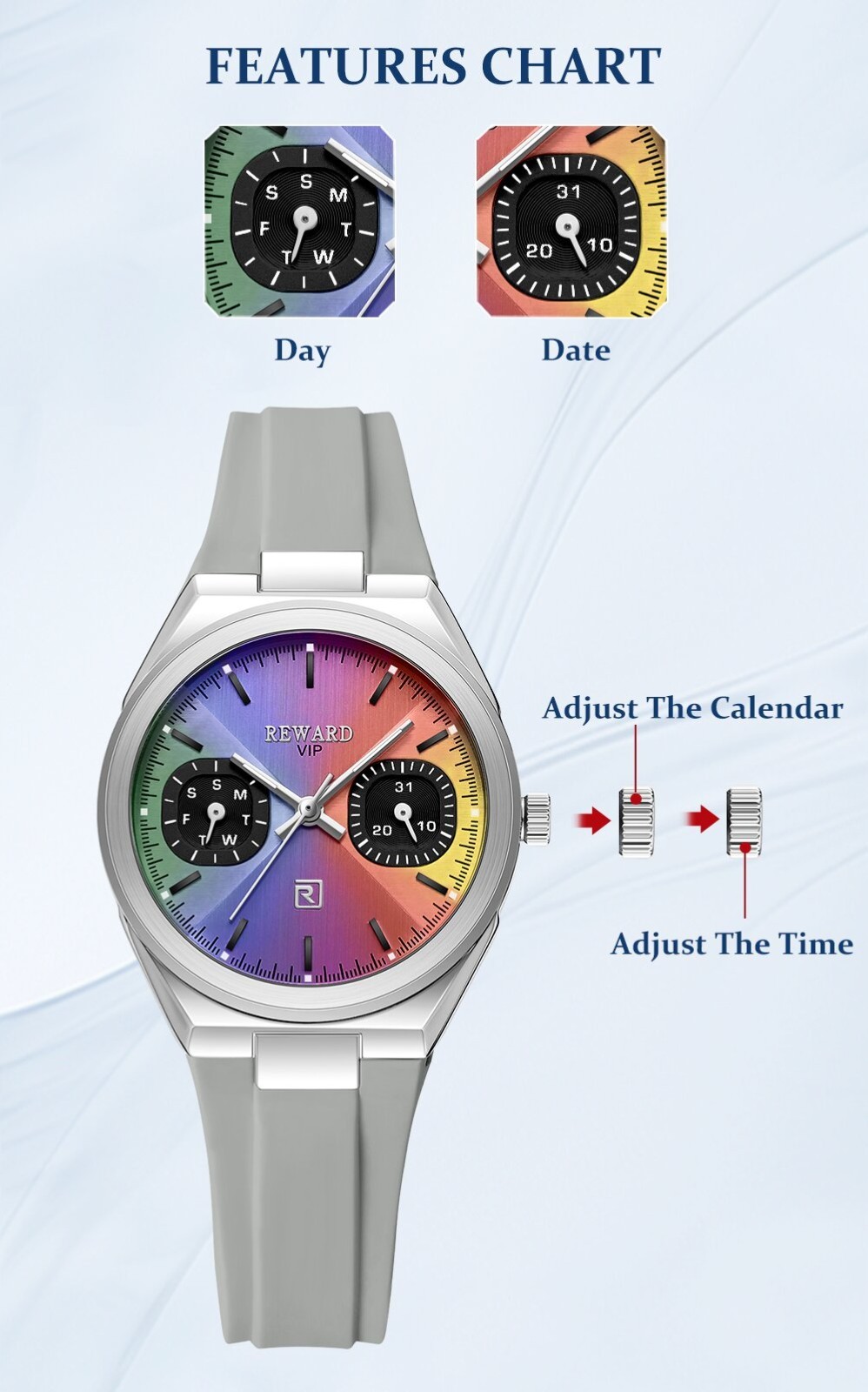 REWARD Women’s Week/Day Luminous Multifunction Calendar Couple Quartz Watch Gift
