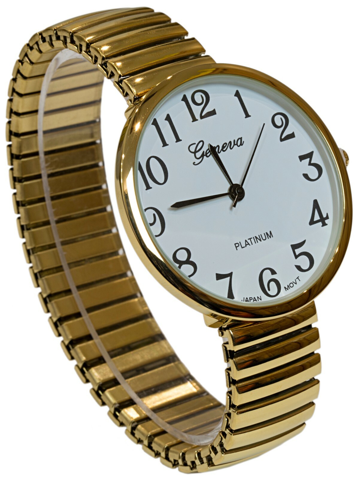 Gold Super Large Size Round Face Stretch Band Easy to Read Geneva Women’s Watch