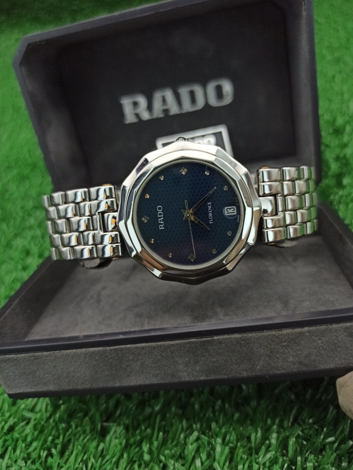 FULL SET VINTAGE RADO FLORENCE BLUE WATCH SWISS MADE 80s MEN & RARE & CLASSIC