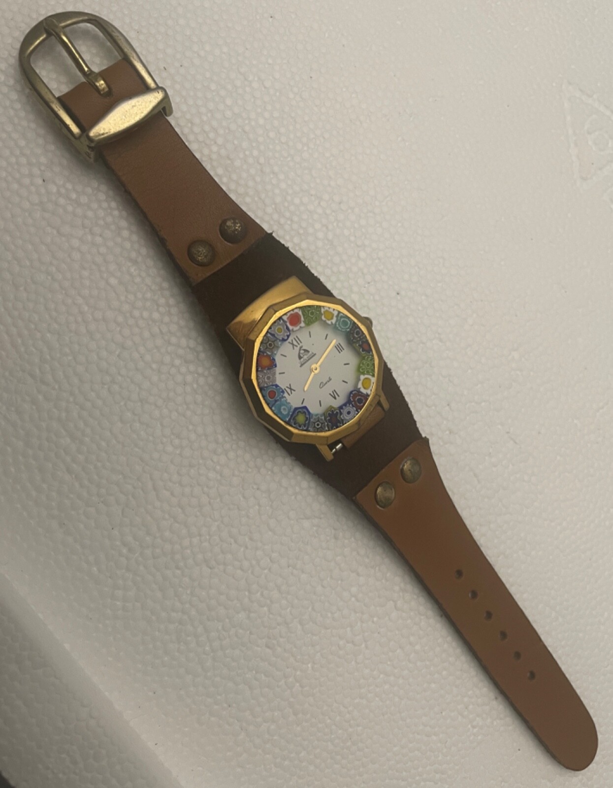Fun Vintage Quartz Watch w/”Fimo Polymer Clay” looking design on crystal border