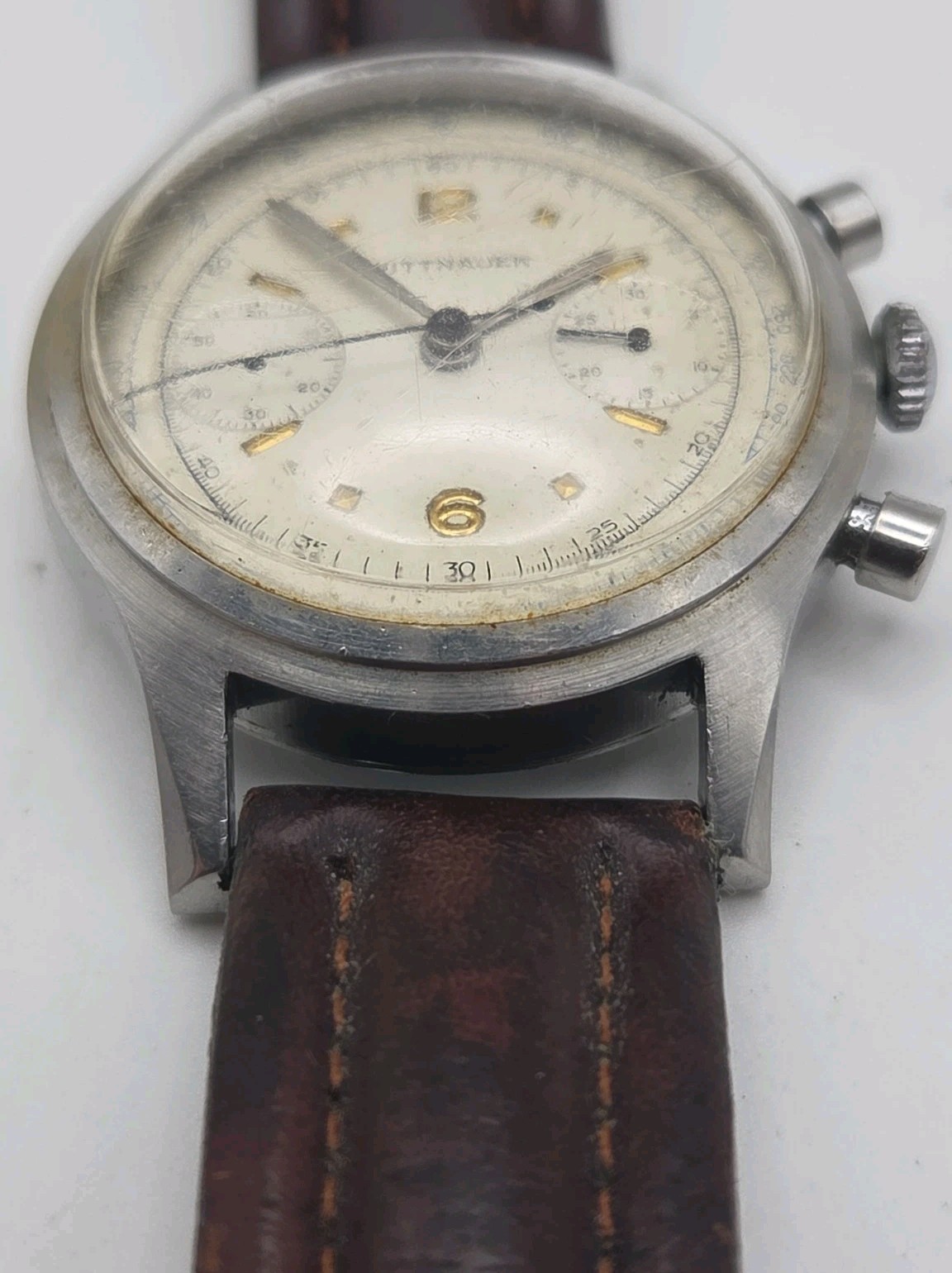 Vtg 1950s Wittnauer 36mm SS Case Two Register Chronograph Original Dial Watch
