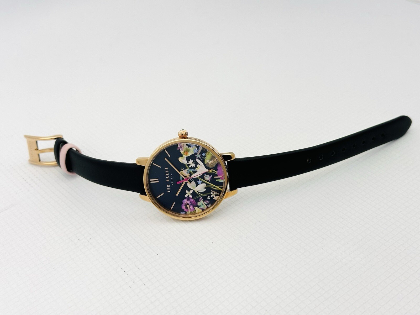 Ted Baker TE10031552 Ladies Floral Multicolour DialBlack Leather Strap RGP Watch
