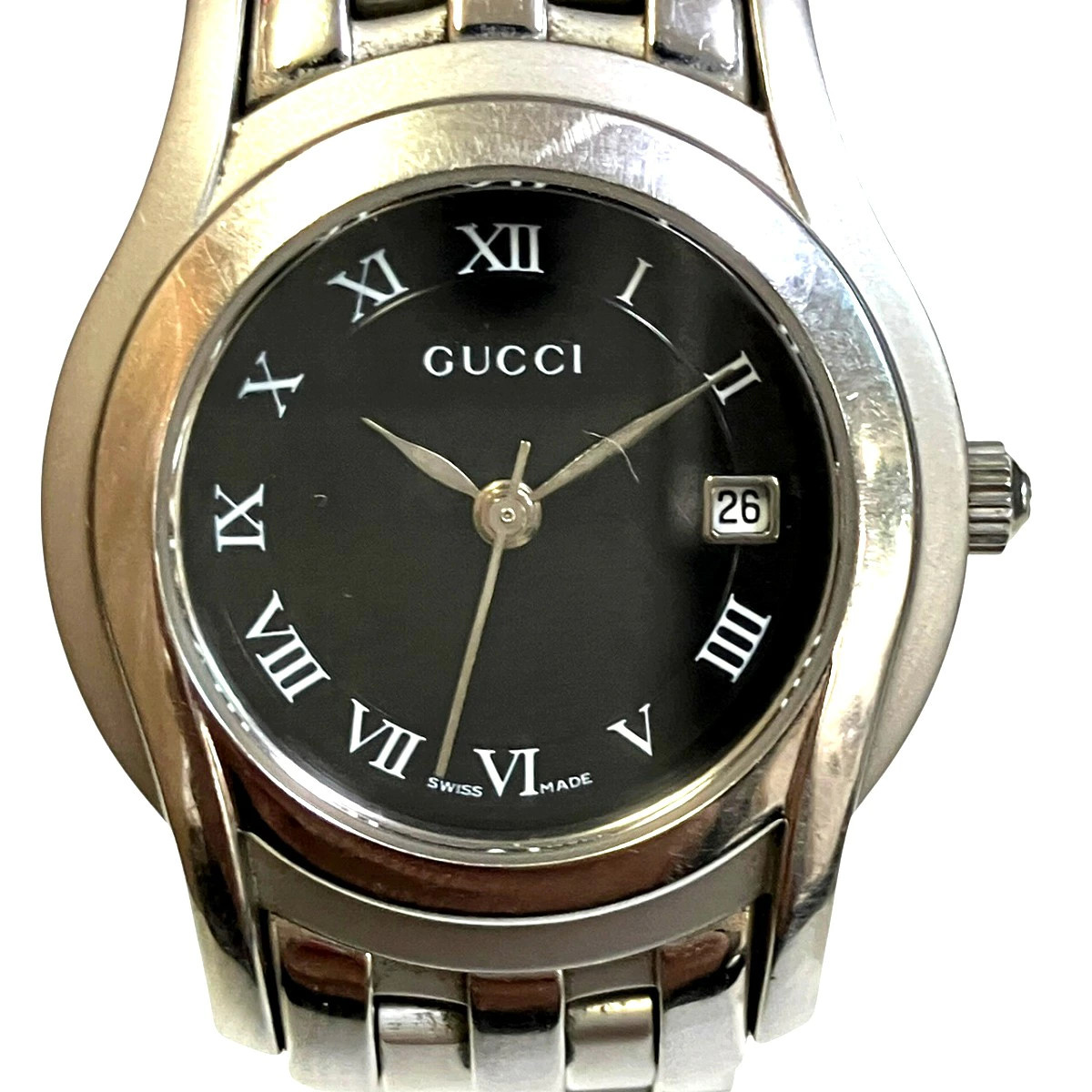 GUCCI watch total weight approximately 63g SS SS quartz black dial 5500L used
