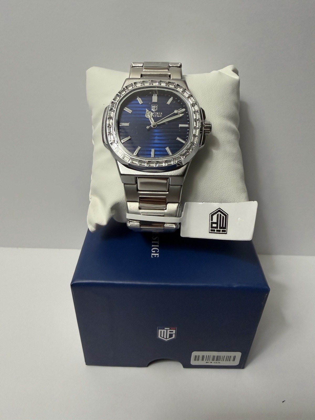 Montres Prestige MPW-0326 Blue Dial Crystal Bezel Steel Watch New