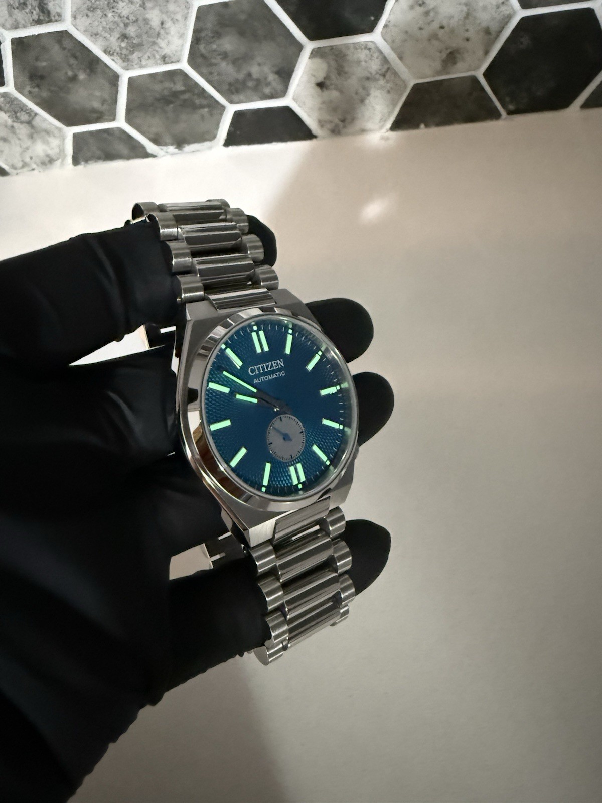 Citizen Automatic tsuyosa Blue Textured Dial SS Bracelet 40mm 50m w/ Box