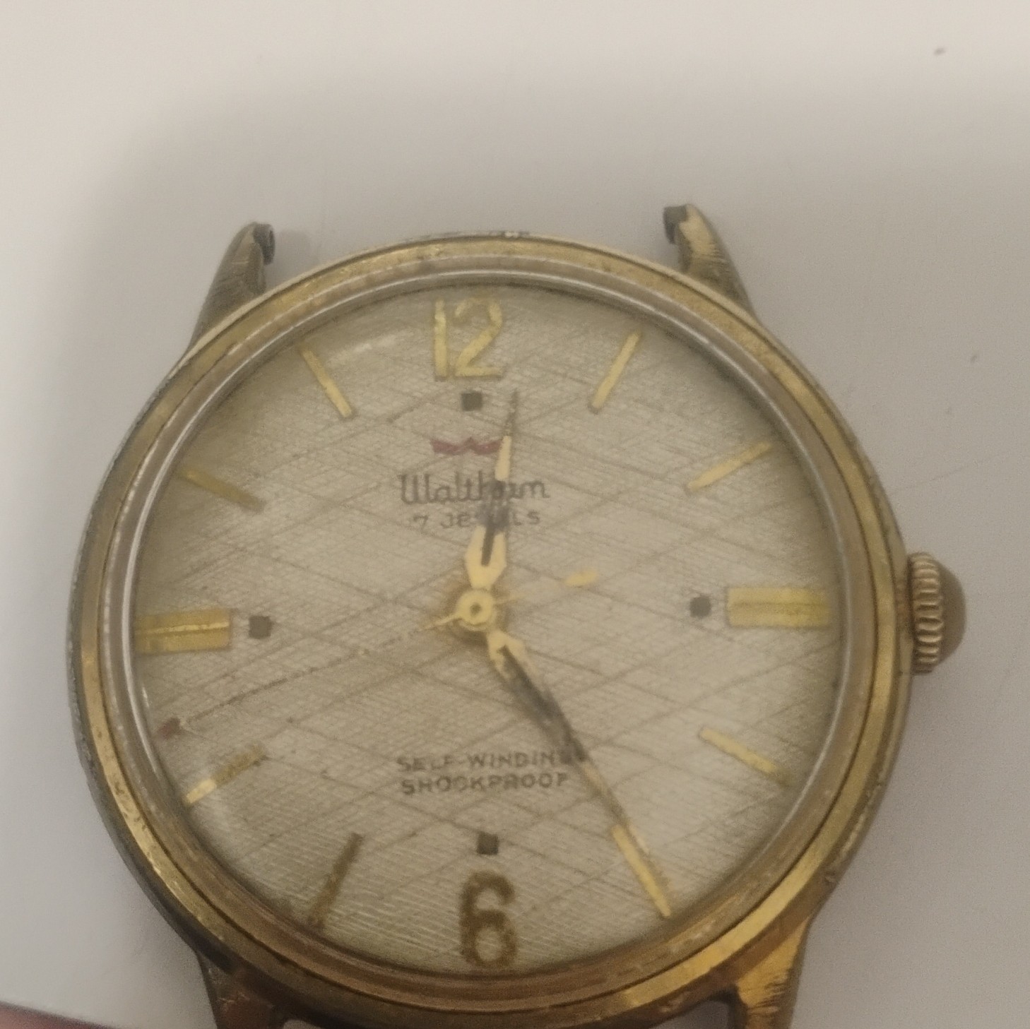 Waltham 7 Jewels Self-Winding Shockproof Gold Case Silver Analog Wristwatch