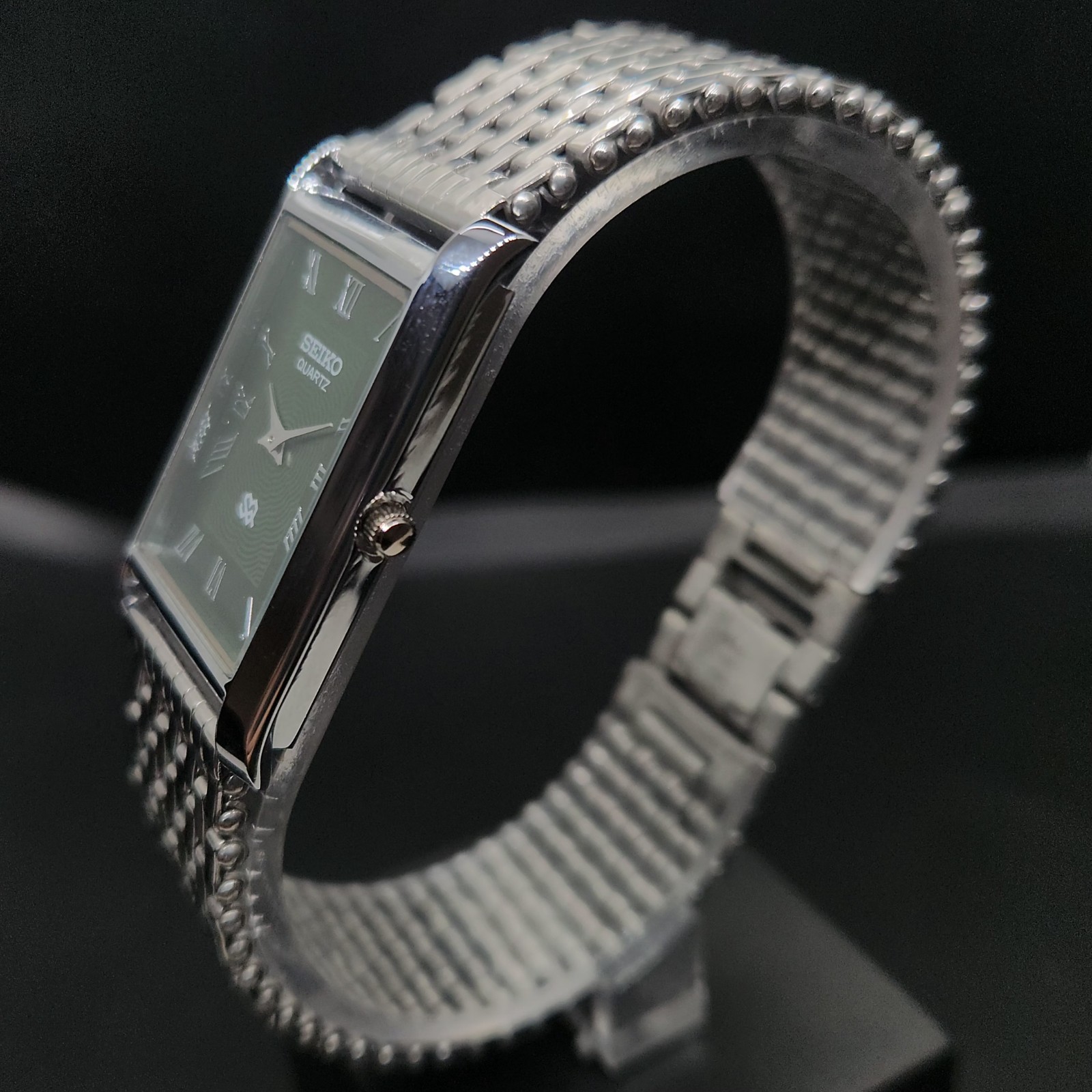 Vintage Seiko Slim Quartz Rectangle Green Dial 26MM Japanese Men’s Watch A49