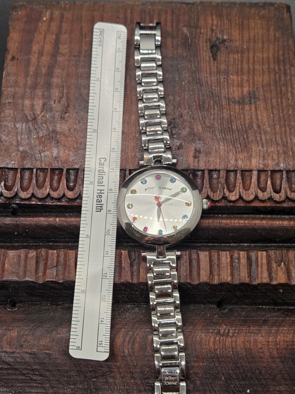 DESIGNER BETSEY JOHNSON BJ00285-01 Wristwatch WATCH Silver Tone Colorful Details