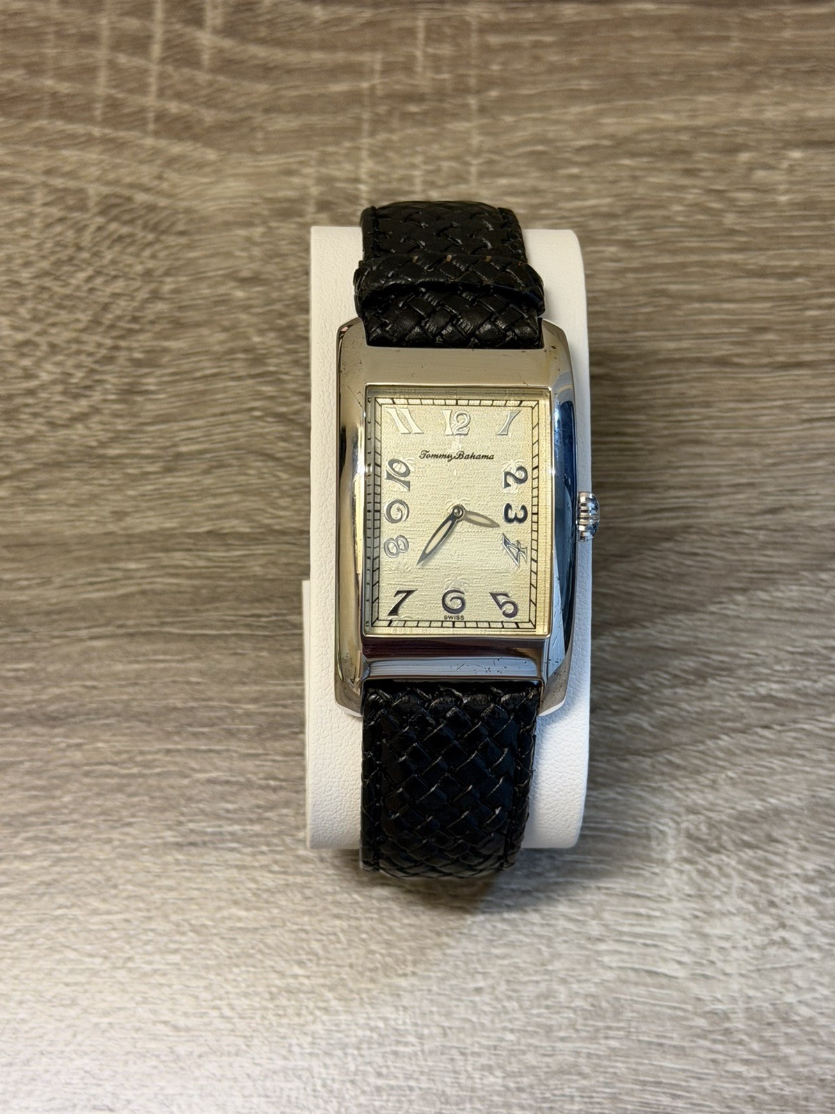 TOMMY BAHAMAS Sterling Silver 925 Tank Watch TB1027 Black Bracelet NEEDS BATTERY
