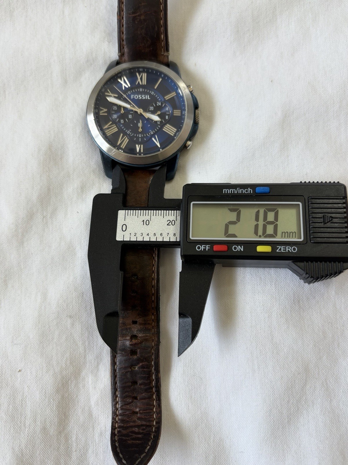Fossil Grant FS5151 Chronograph Watch Blue Dial Brown Leather Runs