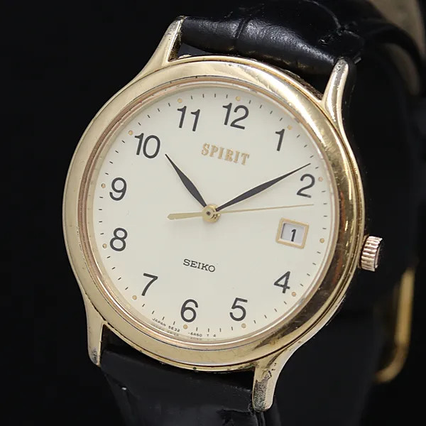 Working condition, excellent condition Seiko Spirit 5E32-6A3A Date Ivory Dial Qu